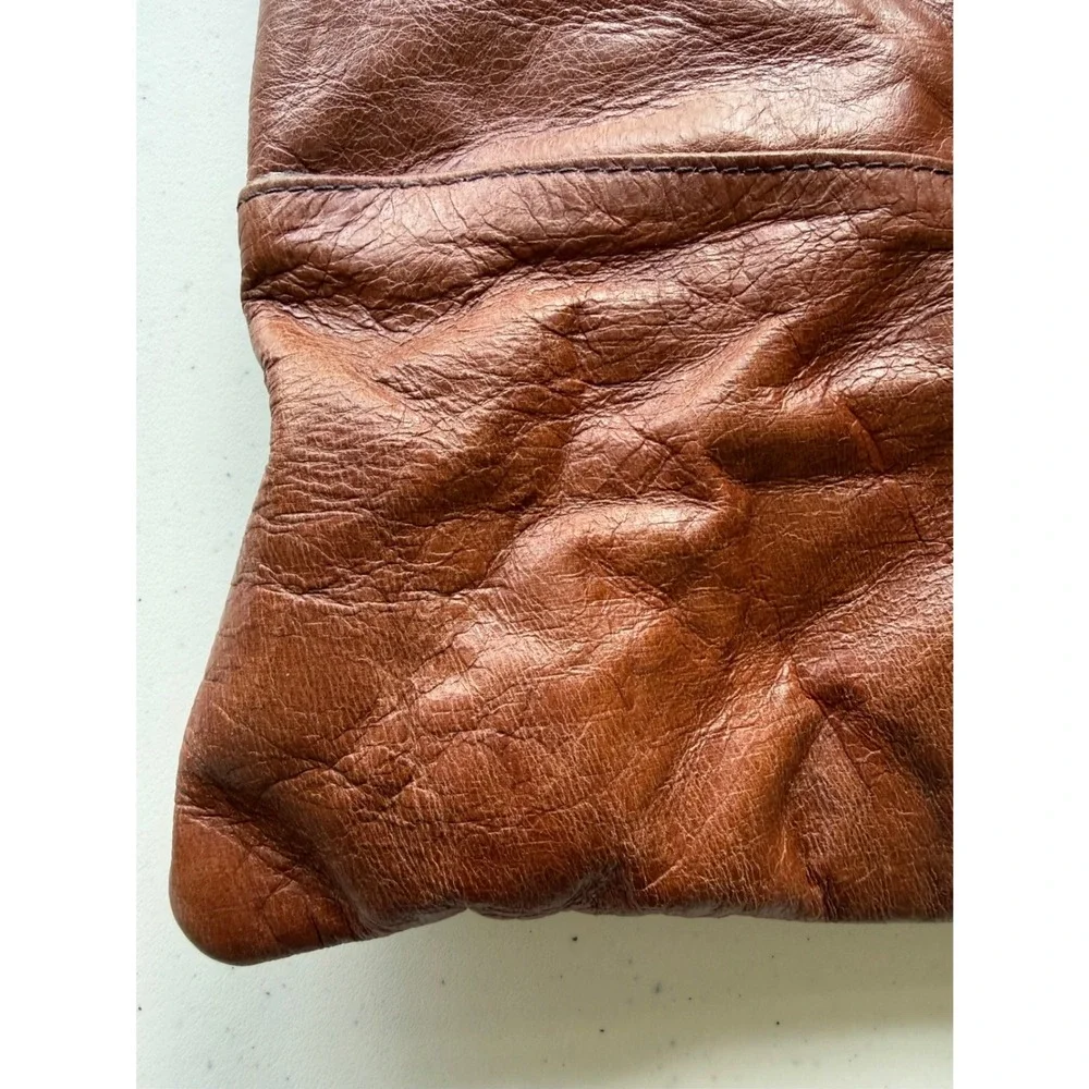 Hobo International Cognac Leather Shoulder Purse Green Paisley Lining Vintage‎